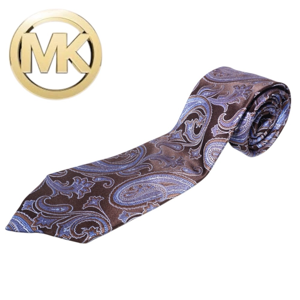 Michael Kors Blue and Brown Paisley Silk Tie